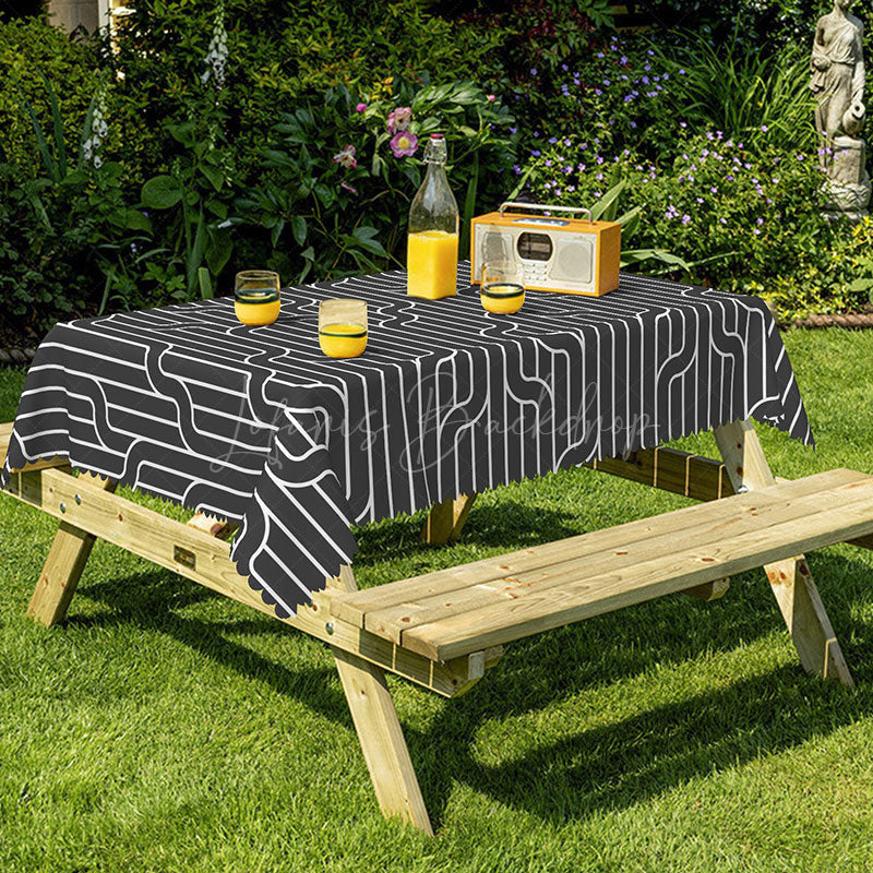 Lofaris Black And White Modern Stripes Rectangle Tablecloth