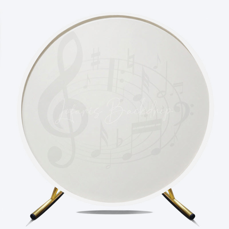 Lofaris Black and White Music Notes Round Backdrop Elegant Treble Clef Birthday Musician or Choir Party Photo Prop
