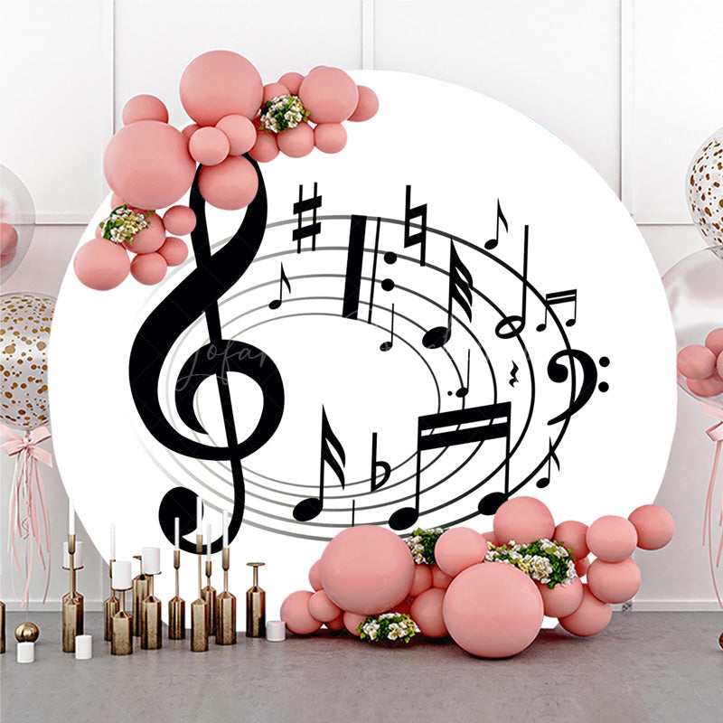 Lofaris Black and White Music Notes Round Backdrop Elegant Treble Clef Birthday Musician or Choir Party Photo Prop