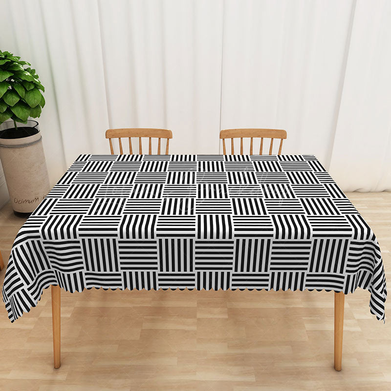 Lofaris Black and White Plaid Rectangle Tablecloth Modern Farmhouse Line Pattern for Kitchen Dining Decor