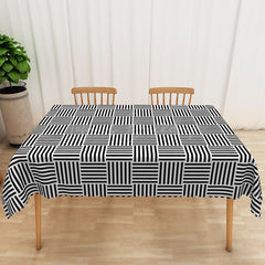Lofaris Black and White Plaid Rectangle Tablecloth Modern Farmhouse Line Pattern for Kitchen Dining Decor