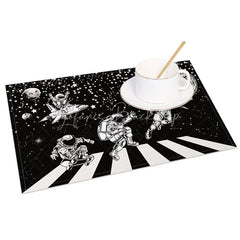 Lofaris Black and White Set of 4 Placemats with Astronaut Piano Keys for Music Space Themed Decor