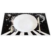 Lofaris Black and White Set of 4 Placemats with Astronaut Piano Keys for Music Space Themed Decor