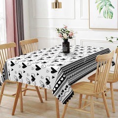 Lofaris Black and White Sketch Heart Rectangle Tablecloth Doodle Love Pattern with Border Minimalist Valentine Decor