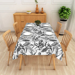 Lofaris Black and White Tropical Rectangle Tablecloth Sketch Floral Palm Leaves Modern Summer Dining Decor
