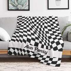 Lofaris Black And White Twisted Plaid Custom Name Blanket