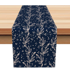 Lofaris Black And White Weeds Vine Leaves Dots Table Runner