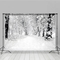 Lofaris Black and White Winter Forest Combo Set Backdrop Snowy Path Through the Trees Moody Holiday Photo Scene