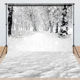 Lofaris Black and White Winter Forest Combo Set Backdrop Snowy Path Through the Trees Moody Holiday Photo Scene