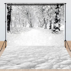 Lofaris Black and White Winter Forest Combo Set Backdrop Snowy Path Through the Trees Moody Holiday Photo Scene