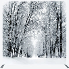 Lofaris Black and White Winter Forest Double-Sided Tension Fabric Backdrop Snowy Trees Path Holiday Photo Booth