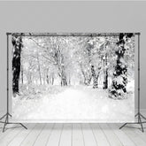 Lofaris Black and White Winter Forest Photography Backdrop Snowy Path Through the Trees Moody Holiday Photo Background