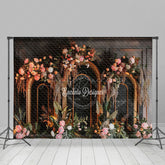 Lofaris Black Arch Boho Floral Leaves Wedding Photo Backdrop