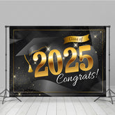 Lofaris Black Bachelor Cap Gold Sparkle Congrats Grad Backdrop