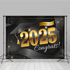 Lofaris Black Bachelor Cap Gold Sparkle Congrats Grad Backdrop