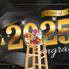 Lofaris Black Bachelor Cap Gold Sparkle Congrats Grad Backdrop