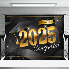 Lofaris Black Bachelor Cap Gold Sparkle Congrats Grad Backdrop