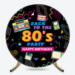 Lofaris Black Back To The 80s Round Birthday Party Backdrop