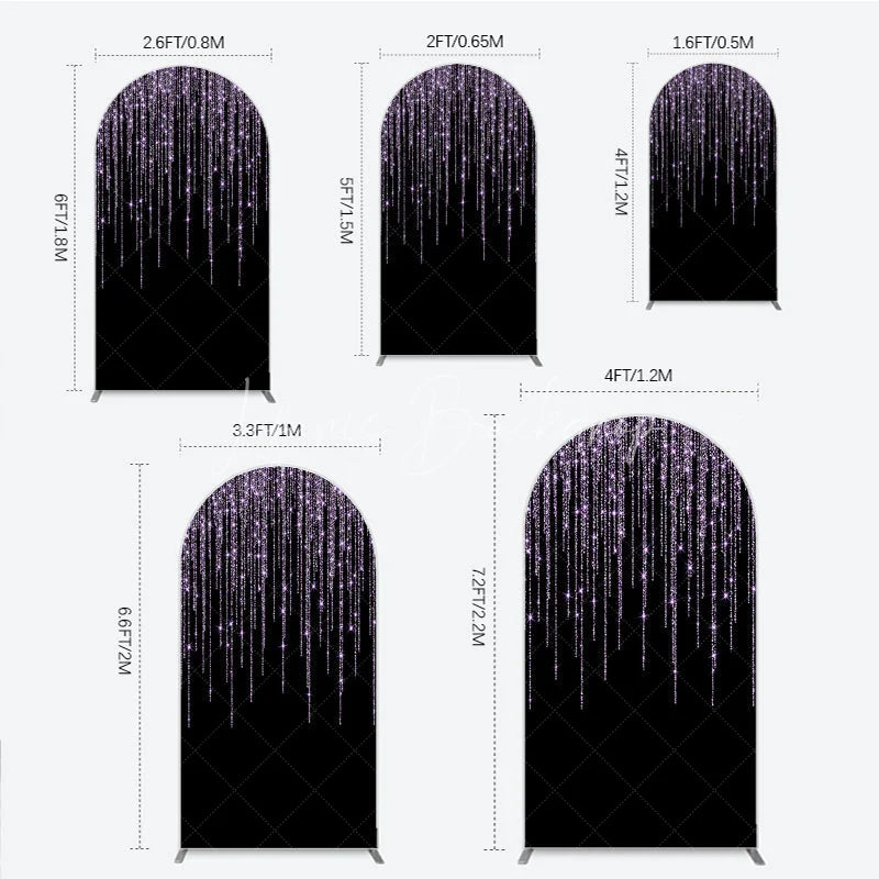 Lofaris Black Background with Lavender Glitter Sparkling Shimmering Round Top Arch Backdrop Elegant Celebration Party Decor