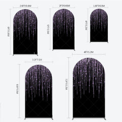 Lofaris Black Background with Lavender Glitter Sparkling Shimmering Round Top Arch Backdrop Elegant Celebration Party Decor