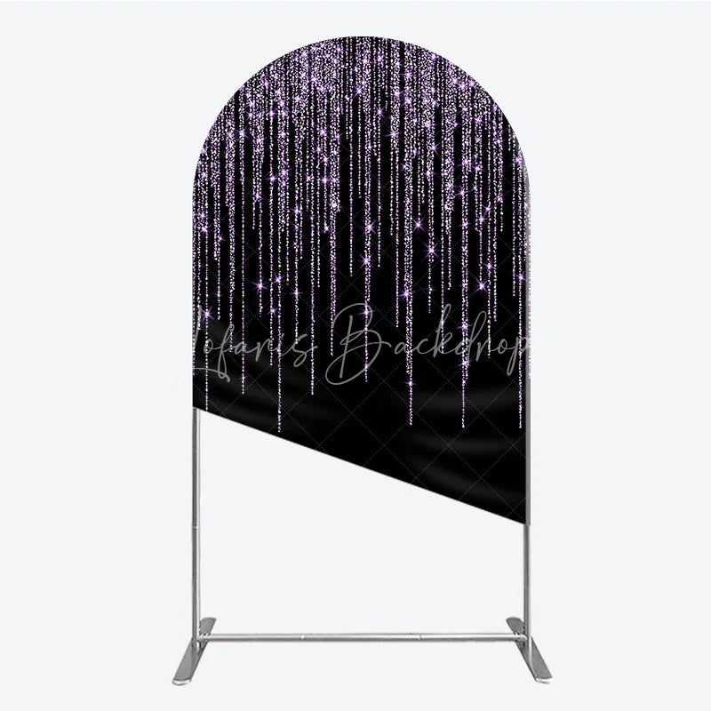 Lofaris Black Background with Lavender Glitter Sparkling Shimmering Round Top Arch Backdrop Elegant Celebration Party Decor