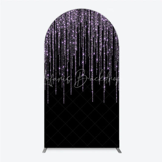 Lofaris Black Background with Lavender Glitter Sparkling Shimmering Round Top Arch Backdrop Elegant Celebration Party Decor