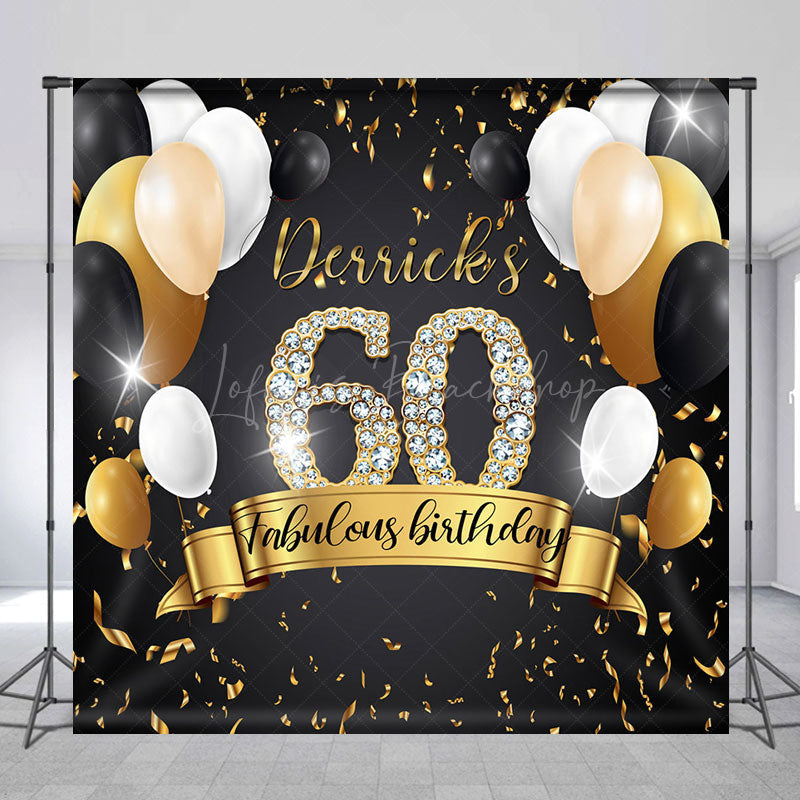 Lofaris Black Balloon Custom Name 60 Fabulous Birthday Backdrop