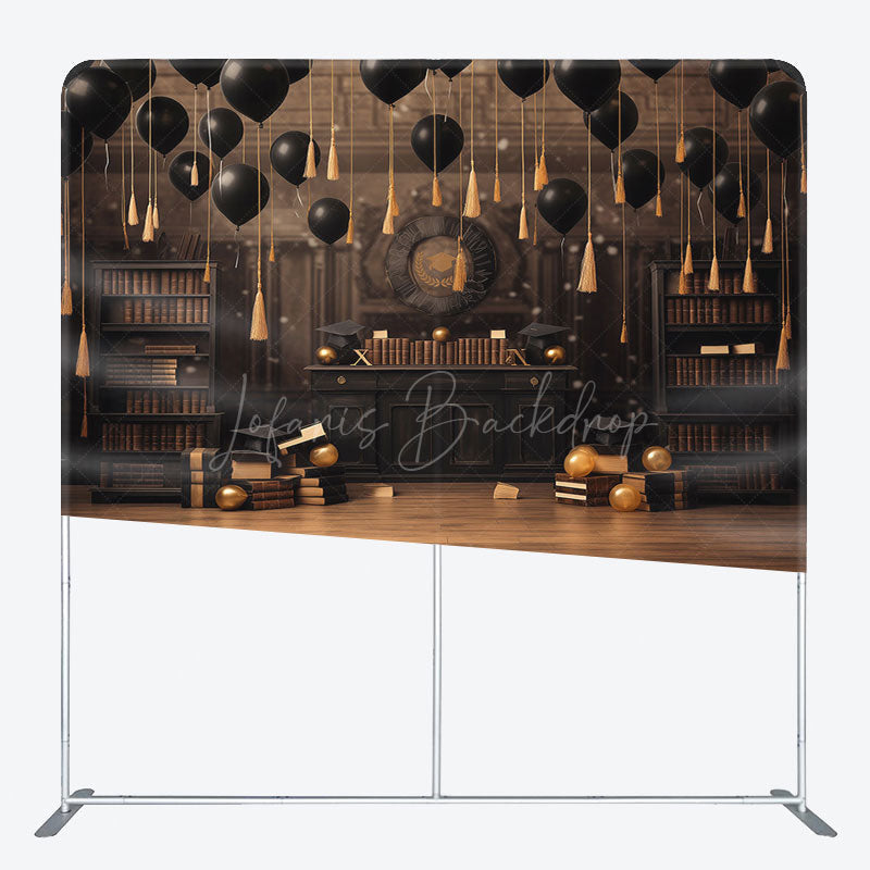 Lofaris Black Balloons Graduation Square Tension Backdrop