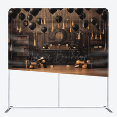Lofaris Black Balloons Graduation Square Tension Backdrop