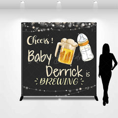 Lofaris Black Beer Cheers Custom Name Baby Shower Backdrop