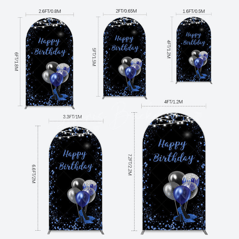 Lofaris Black Blue Glitter Balloons Birthday Arch Backdrop