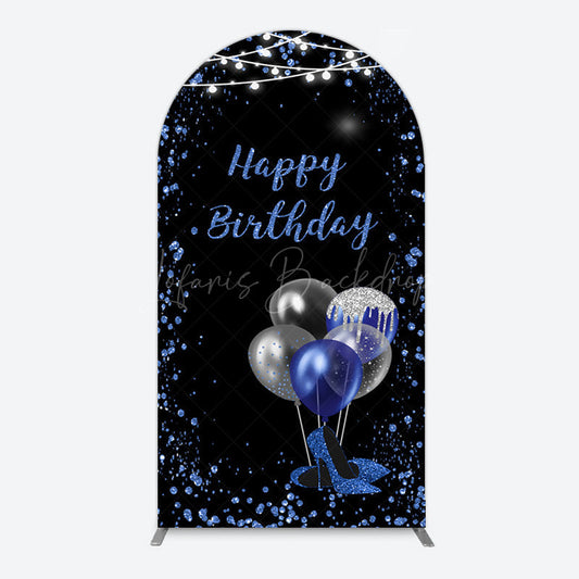 Lofaris Black Blue Glitter Balloons Birthday Arch Backdrop