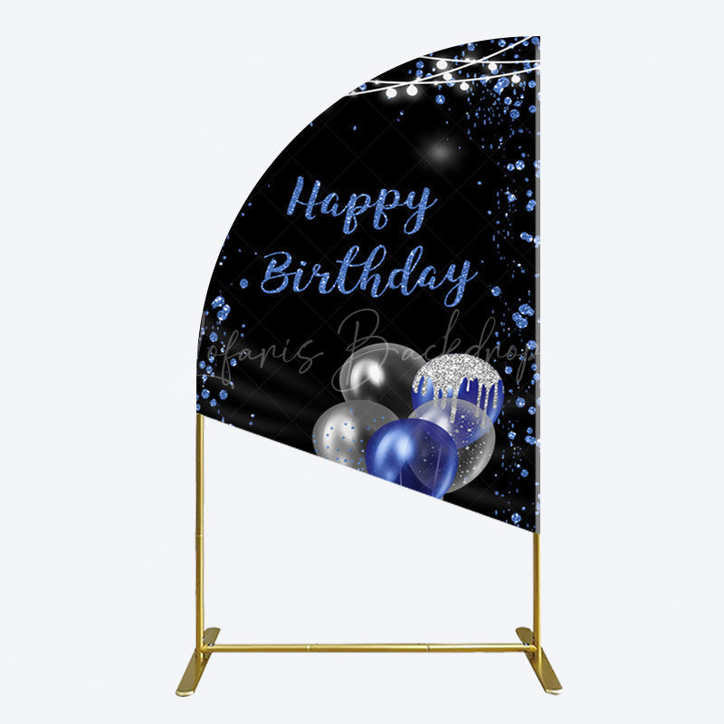 Lofaris Black Blue Glitter Balloons Birthday Half Moon Arch Backdrop