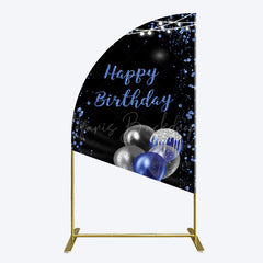 Lofaris Black Blue Glitter Balloons Birthday Half Moon Arch Backdrop