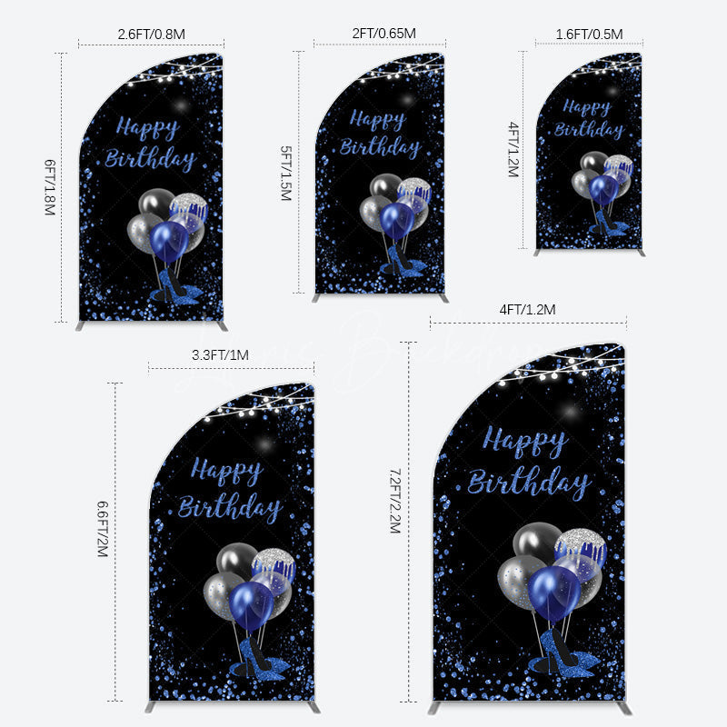 Lofaris Black Blue Glitter Balloons Birthday Half Moon Arch Backdrop