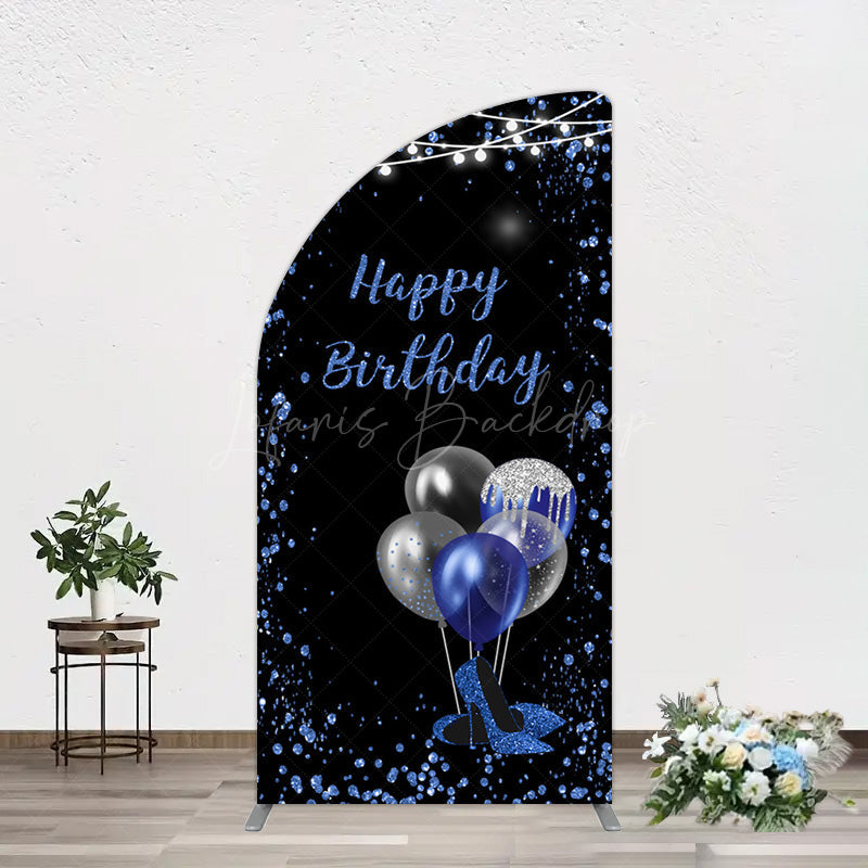 Lofaris Black Blue Glitter Balloons Birthday Half Moon Arch Backdrop