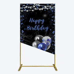 Lofaris Black Blue Glitter Balloons Birthday Rectangle Backdrop