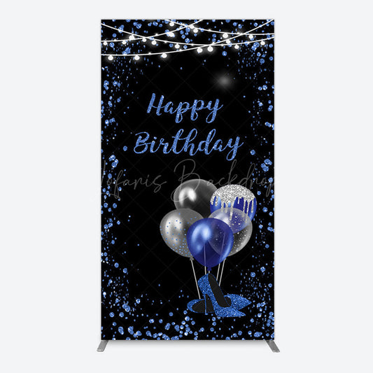 Lofaris Black Blue Glitter Balloons Birthday Rectangle Backdrop