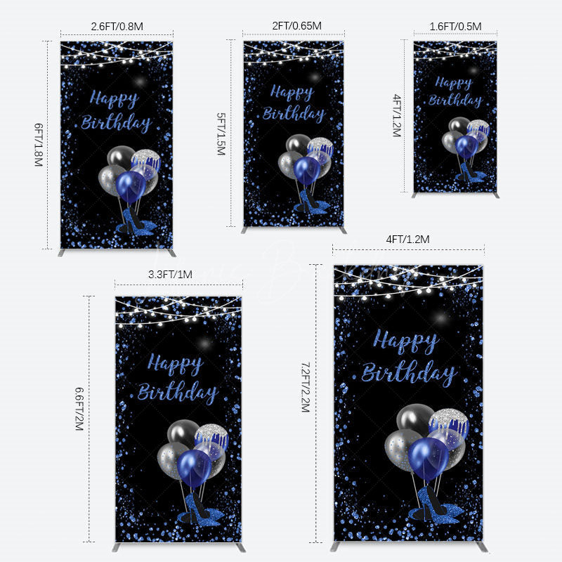 Lofaris Black Blue Glitter Balloons Birthday Rectangle Backdrop