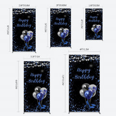Lofaris Black Blue Glitter Balloons Birthday Rectangle Backdrop