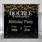 Lofaris Black Bokeh Custom Name Double Birthday Party Backdrop