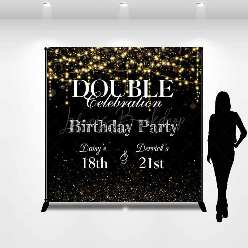 Lofaris Black Bokeh Custom Name Double Birthday Party Backdrop