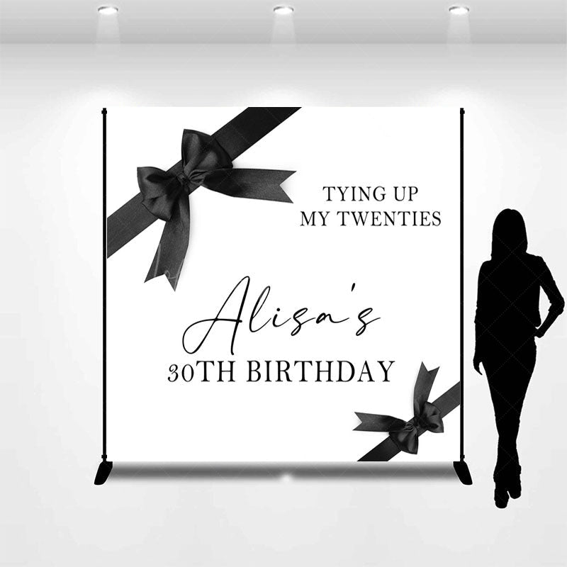 Lofaris Black Bow Gift Box Custom Name 30th Birthday Backdrop