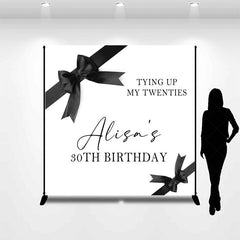 Lofaris Black Bow Gift Box Custom Name 30th Birthday Backdrop