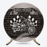 Lofaris Black Brick Motorcycle Birthday Round Backdrop