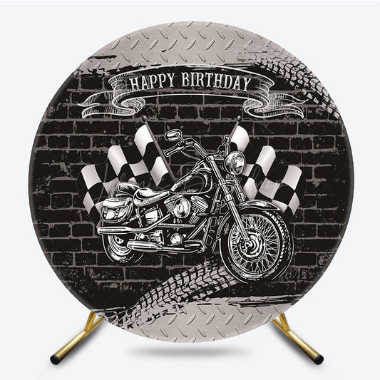 Lofaris Black Brick Motorcycle Birthday Round Backdrop