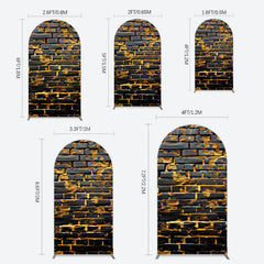 Lofaris Black Bricks Wall Golden Engraved Arch Backdrop