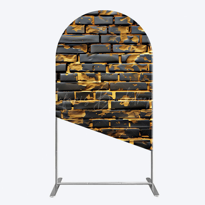 Lofaris Black Bricks Wall Golden Engraved Arch Backdrop