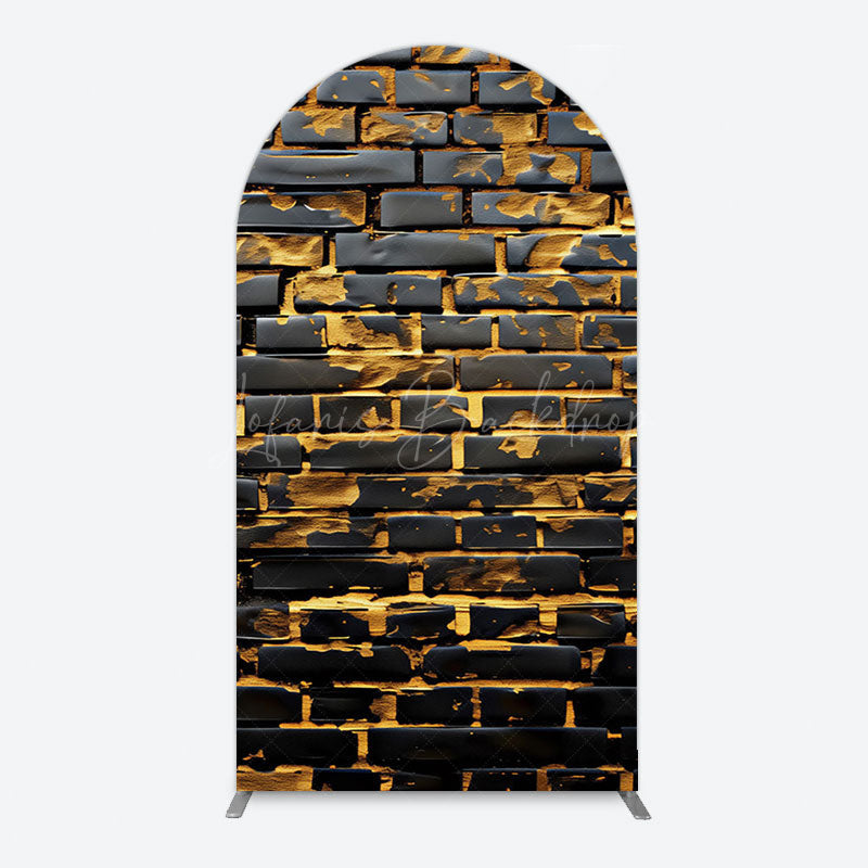 Lofaris Black Bricks Wall Golden Engraved Arch Backdrop