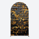 Lofaris Black Bricks Wall Golden Engraved Arch Backdrop